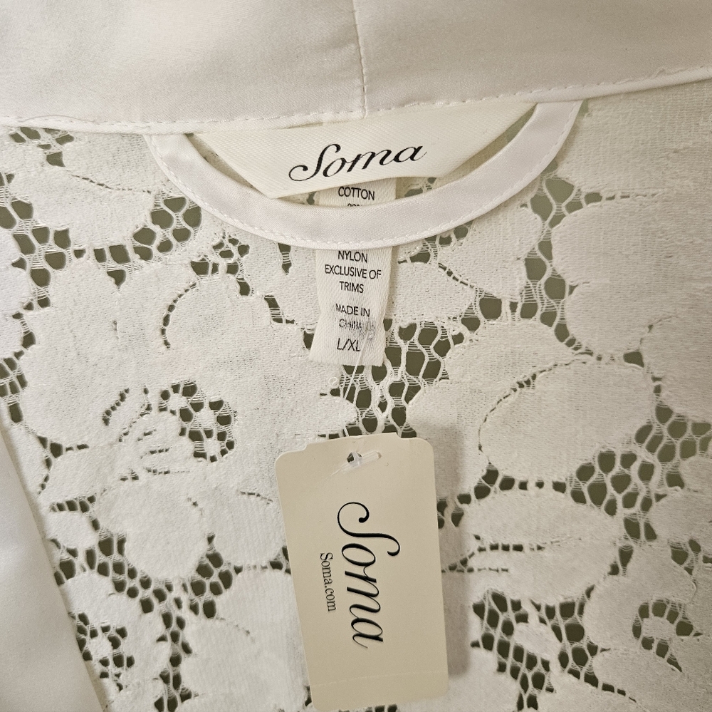 Soma Robe All Over Lace Size L/XL Ivory Satin Details Attached Belt - Picture 15 of 16